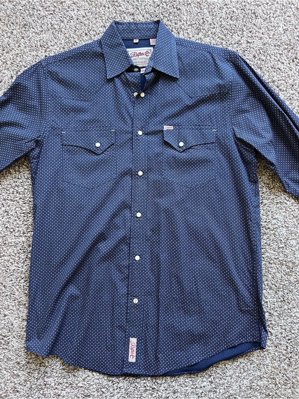 Rafter C men's blue cotton button up with pearl snaps - size medium